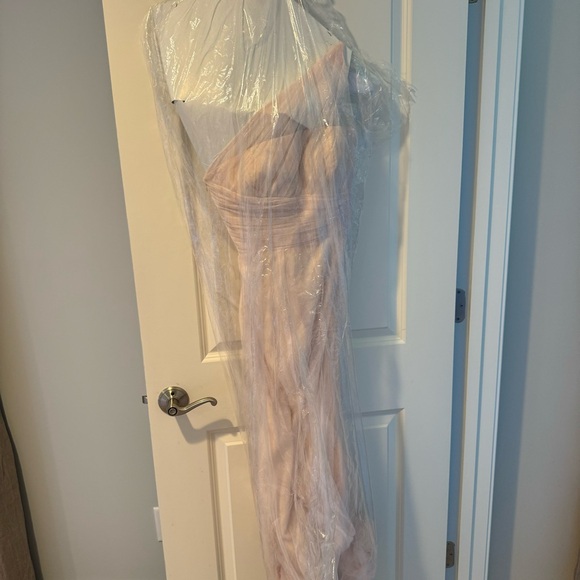 Monique Lhuillier Bridesmaids Fallen Rose Petal Gown Pink One Shoulder Maxi | 2 - Picture 12 of 12